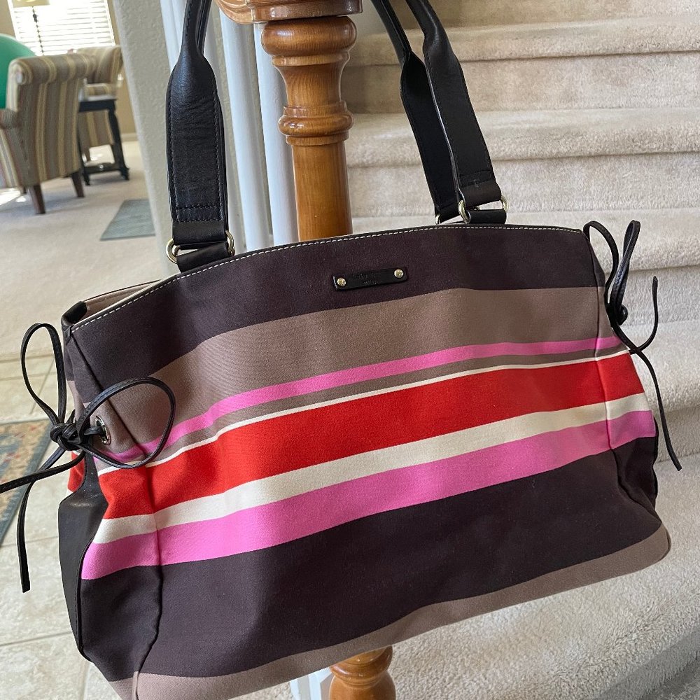 Kate Spade bag tote brown pink stripe